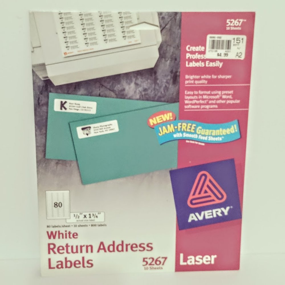 AVERY White Return Address Labels No. #5267 Laser 10 Sheets
